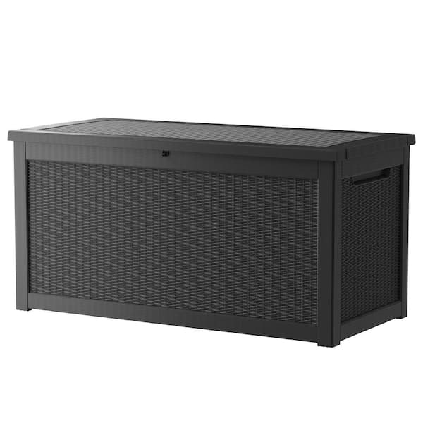 260 Gal. Outdoor Large Water Resistant Black Resin Deck Box for Patio Furniture, Garden, Pool