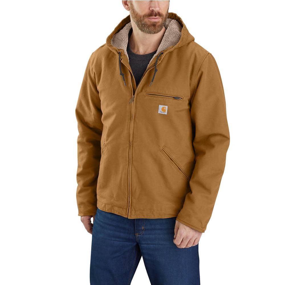 Carhartt Men's XX-Large Brown Cotton Relaxed Fit Washed Duck Sherpa-Lined  Jacket 104392-BRN - The Home Depot