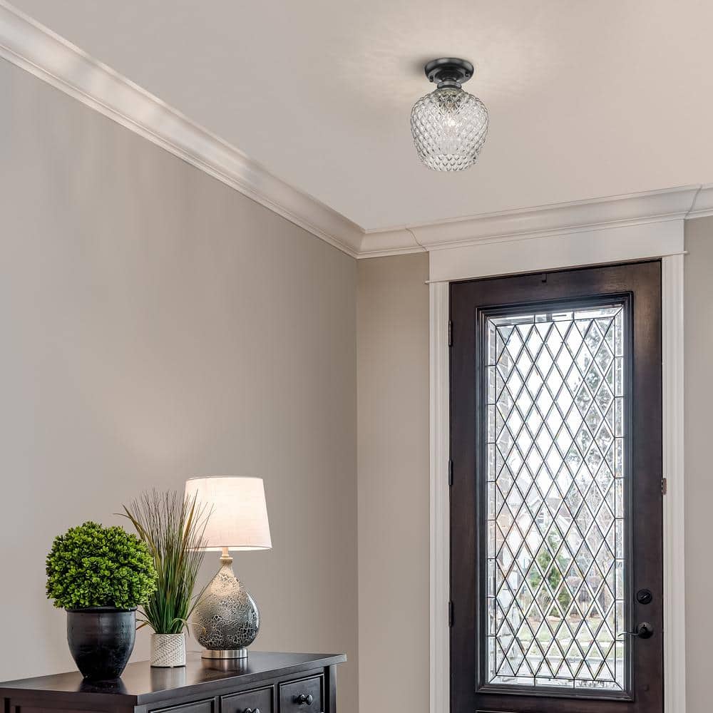 Adeline Matte Black and Clear Glass Semi-Flush Mount Light