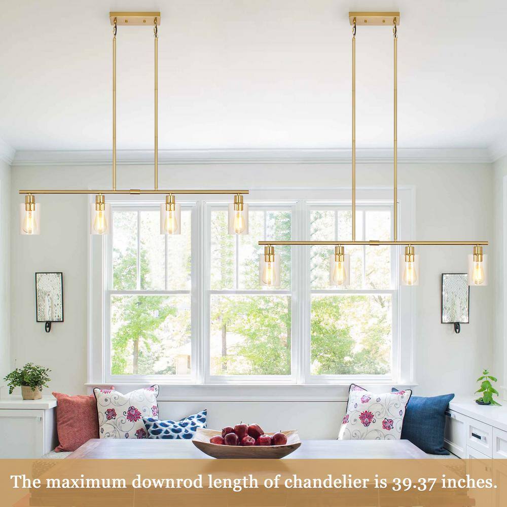 Golden Linear Metal Chandelier with Clear Glass Shades