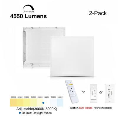 2 ft. x 2 ft. White Commercial 4550 Lumens Backlit Dimmable CCT Color Ceiling Integrated LED Panel Light Troffer(2-Pack)