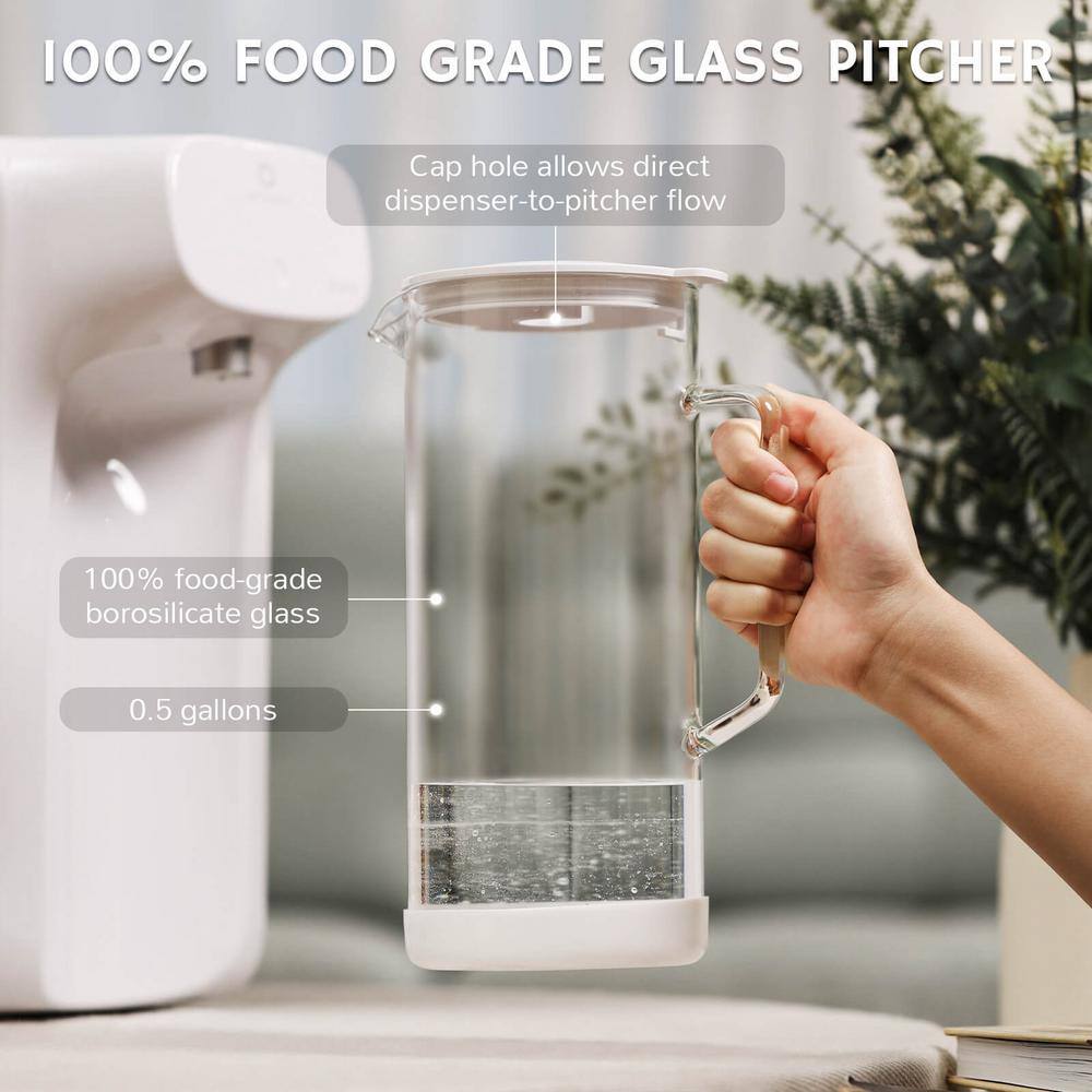 Compact White Reverse Osmosis Countertop Water Filter with Glass Pitcher