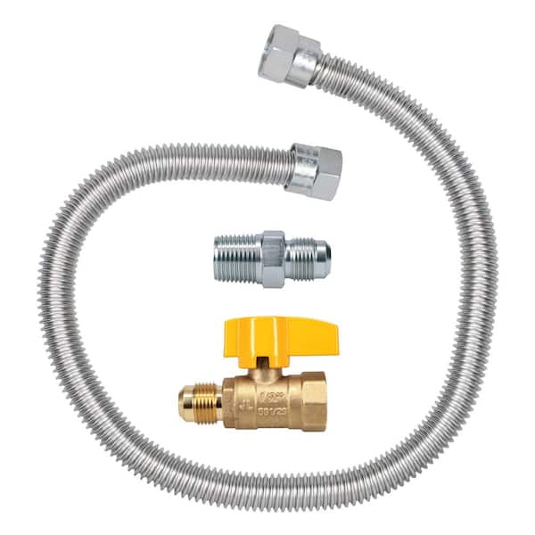 Cambridge 1/2 in. OD x 1/2 in. MIP x 1/2 in. FIP Ball Valve x 24 in. Stainless Steel Standard Gas Connector (85,000 BTU)