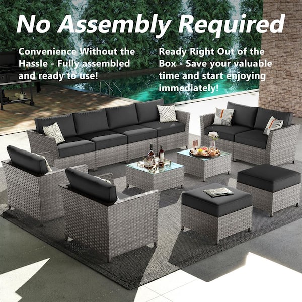 XIZZI Jasmine 12-Piece Wicker Outdoor Sectional Set with Black