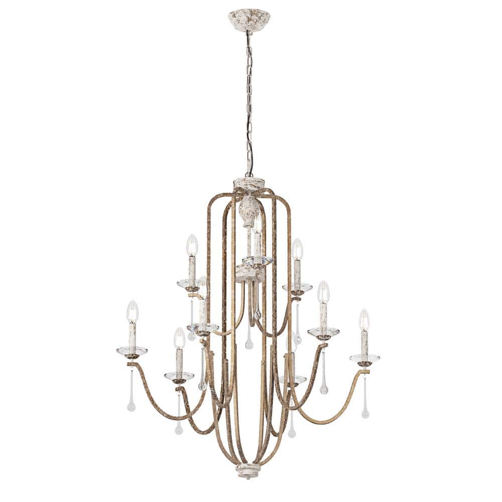 Antique 34.64 in. 9-Light Vintage Candle Chandelier Crystal Rustic Lighting