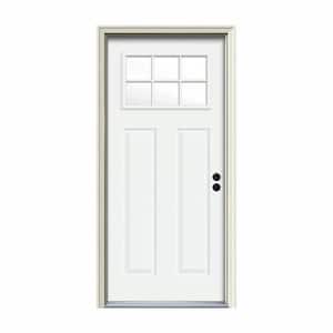 32 in. x 80 in. 6 Lite Craftsman White Painted Steel Prehung Left-Hand Inswing Front Door w/Brickmould
