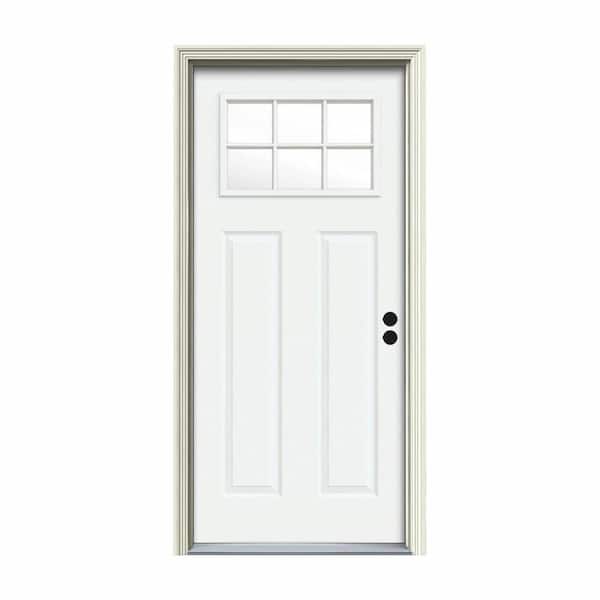 JELD-WEN 32 in. x 80 in. 6 Lite Craftsman White Painted Steel Prehung Left-Hand Inswing Front Door w/Brickmould