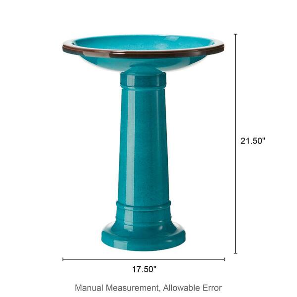 Glitzhome 21.5" Tall Turquoise Faux Ceramic Bird Bath - Weather-Resistant Outdoor Garden Decor