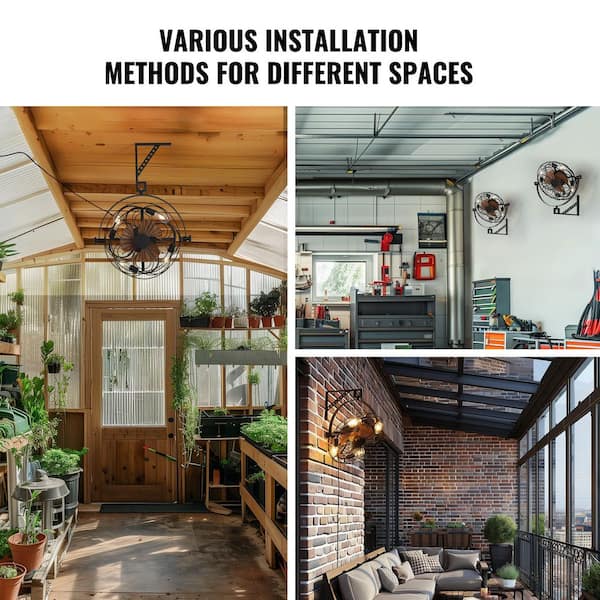 20 in. Indoor/Covered Outdoor Black Cage Wall Mounted Ceiling Fan with Light and Remote for Industrial Garage