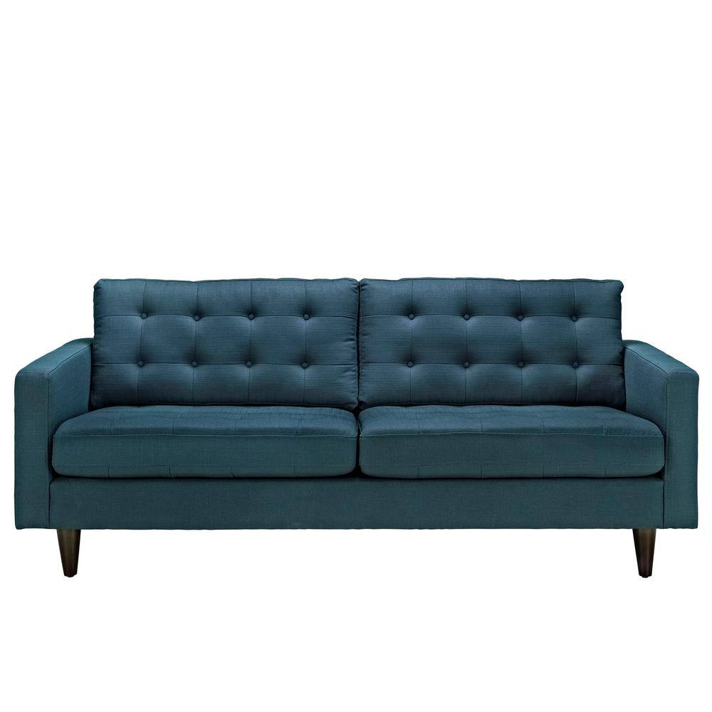 Empress Azure Fabric Tufted Sofa with Removable Cushions
