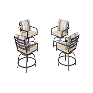 Swivel Metal Outdoor Bar Stools with Beige Cushion (4-Pack)