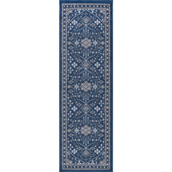 Hampton Oriental Navy 2 ft. x 8 ft. Indoor Runner Rug