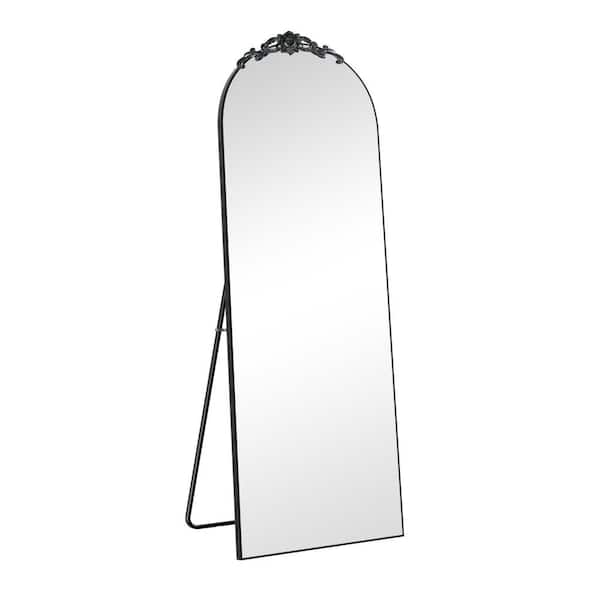 Unbranded Black 24 in. W x 65 in. H Wooden Right-Angled Arched Mirror Full-Length Mirror with Stand for Living Room