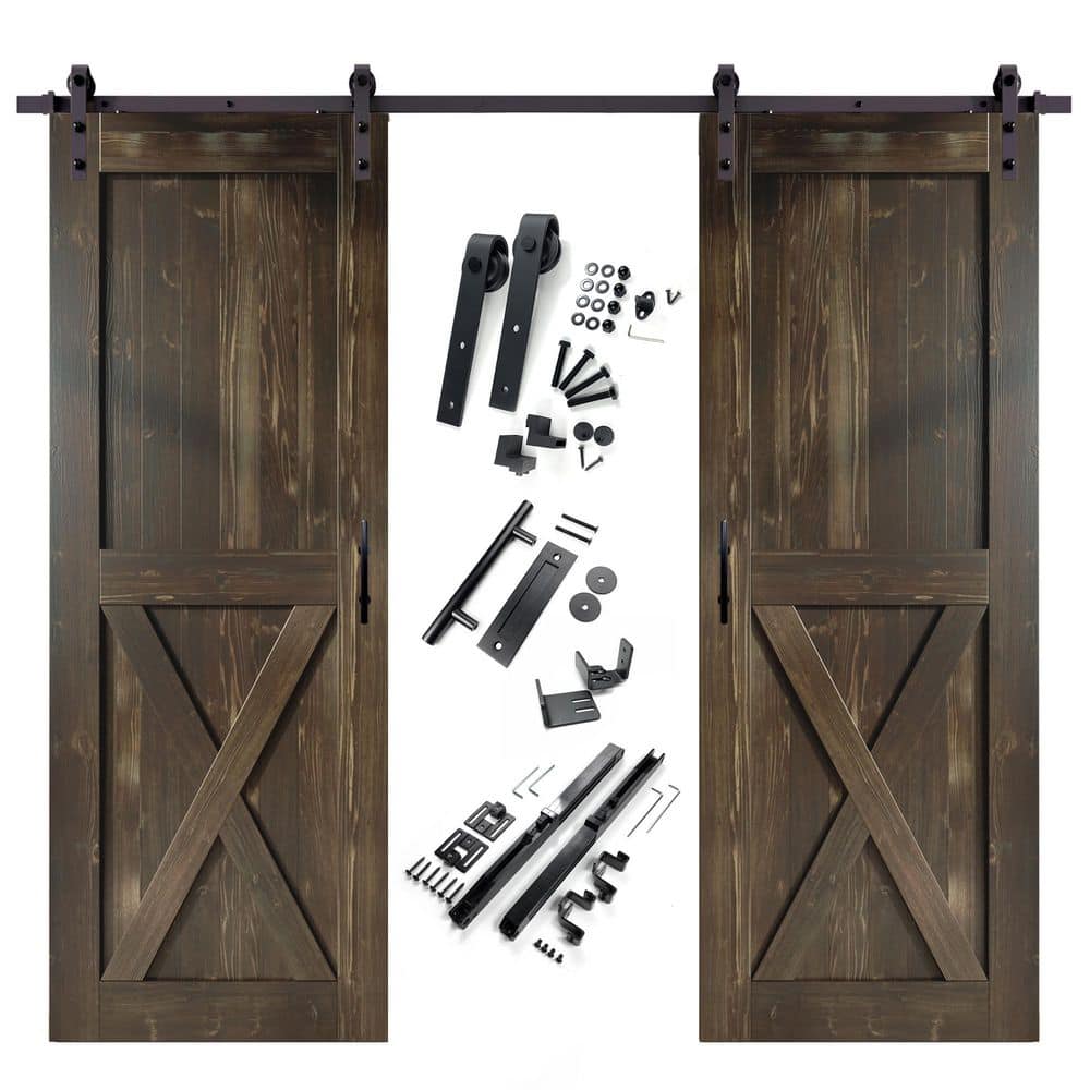 34 in. x 84 in. X-Frame Ebony Double Pine Wood Interior Sliding Barn Door with Hardware Kit Non-Bypass price history on PriceWatchPro
