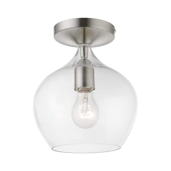 AVIANCE LIGHTING Westview 8 in. 1-Light Brushed Nickel Semi-Flush Mount with Clear Glass