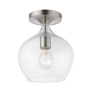 Aldrich 8 in. 1-Light Brushed Nickel Semi-Flush Mount with Clear Glass