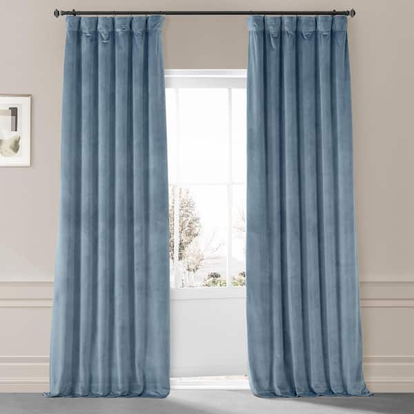 Exclusive Fabrics & Furnishings Signature Copenhagan Blue Plush Velvet Hotel Blackout Rod Pocket Curtain - 50 in. W x 108 in. L (1 Panel)