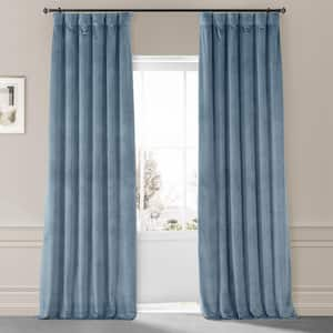 Signature Copenhagan Blue Plush Velvet Hotel Blackout Rod Pocket Curtain - 50 in. W x 84 in. L (1 Panel)