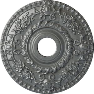 18 in. x 3-1/2 in. ID x 1-1/2 in. Rose Urethane Ceiling Medallion (Fits Canopies upto 7-1/4 in.) Hand-Painted Platinum