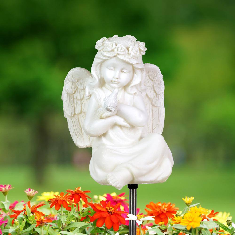 Solar Little Girl Angel Resin Garden Stake with LED Light