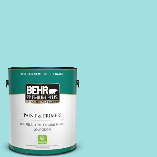 BEHR PREMIUM PLUS 1 gal. #CE-02 Mermaid Tears Semi-Gloss Enamel Low Odor Interior Paint & Primer