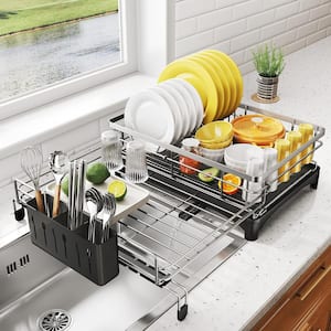Numhew Silver 19.2 in.-26.7 in. L x 12.9 in. W Extendable Dish Rack ...