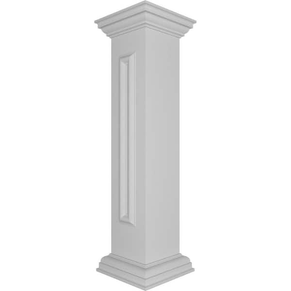 Ekena Millwork End 40 in. x 8 in. White Box Newel Post with Panel, Peaked Capital and Base Trim (Installation Kit Included)