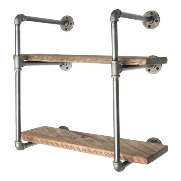 PIPE DECOR 1/2 in. x 11.75 in. D x 22 in. H Black Steel Pipe Wall Mounted 2-Tier Shelf Kit
