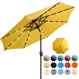 9 ft. Steel Market Solar Lighted 8-Rib Round Patio Umbrella in Yellow