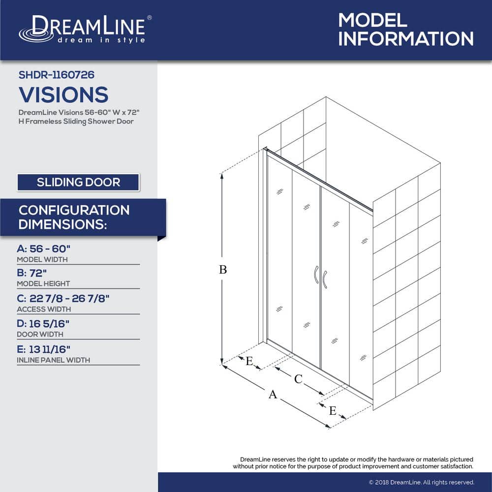 Visions 60" x 36" Frameless Clear Glass Sliding Shower Kit with Brushed Nickel Hardware