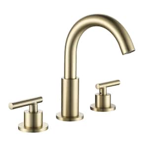 8 in. Widespread Double Handle Bathroom Faucet with Swivel Spout 3-Hole Brass Bathroom Sink Taps in Brushed Gold