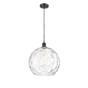 Athens Water Glass 1-Light Oil Rubbed Bronze Globe Pendant Light with Clear Water Glass Shade