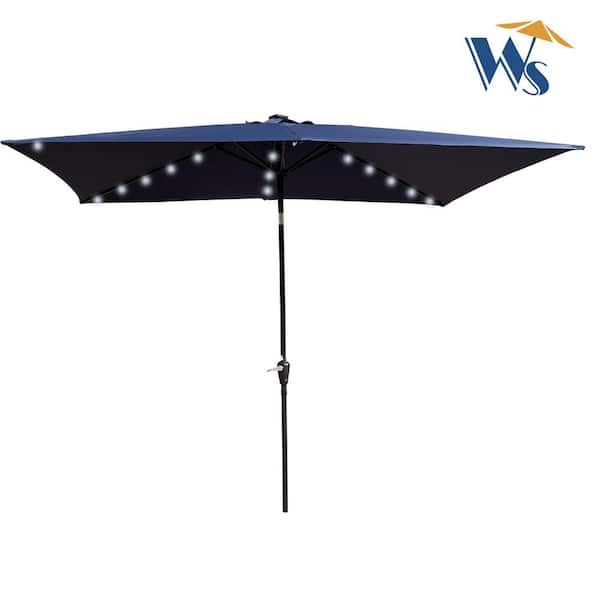 JimsMaison 10 ft. Steel Market Solar Patio Umbrella in Navy Blue with Crank and Push Button Tilt