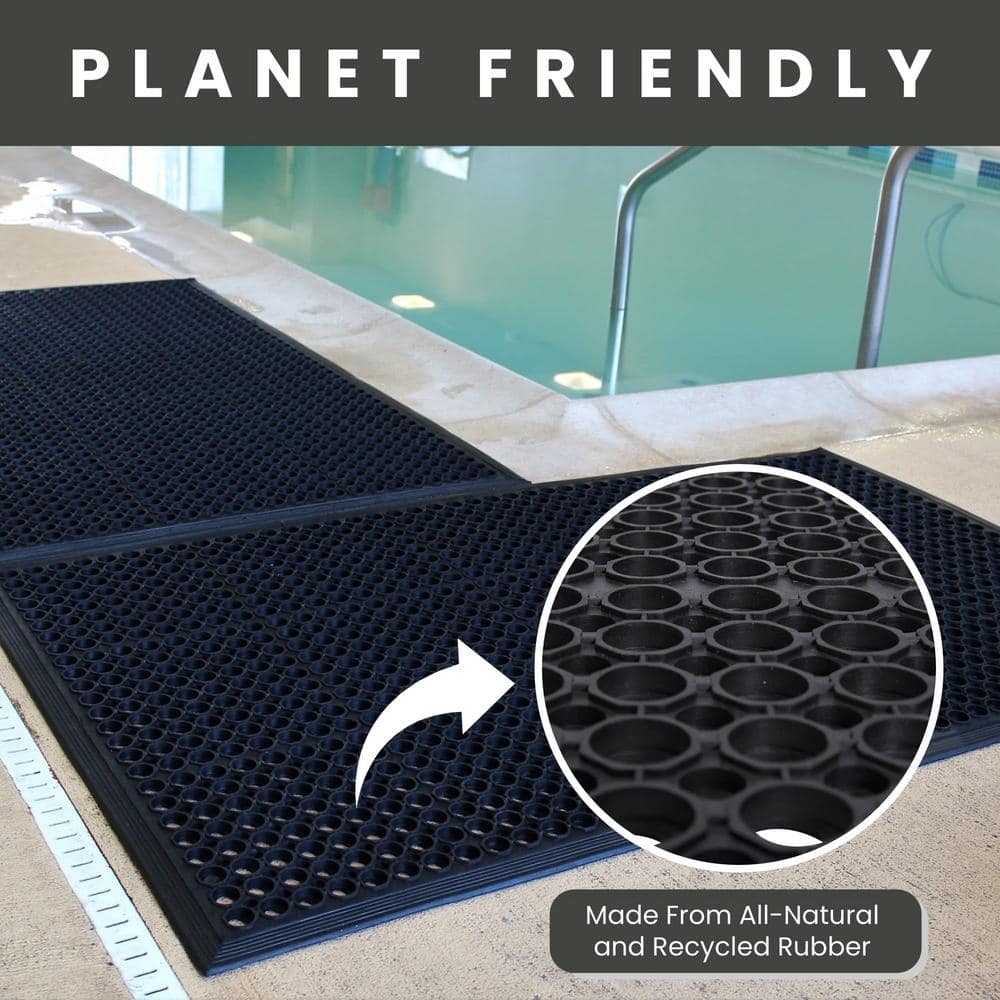 Black Rubber Anti-Fatigue Mat for Indoor/Outdoor Use, 24 x 36 Inches