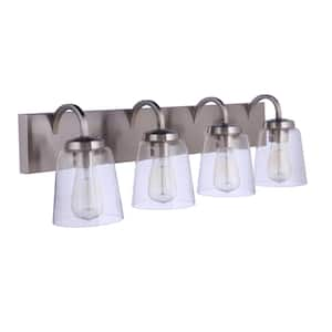 Elsa 31 in. 4-Light Brushed Polished Nickel Finish Vanity Light with Clear Glass Shade