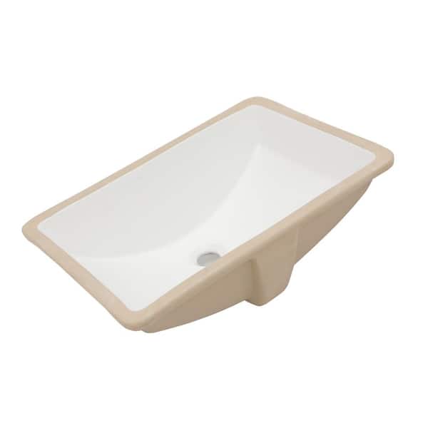 Unbranded 21.5 in. Undermount Rectangular Bathroom Sink Art Basin with Overflow in White Ceramic