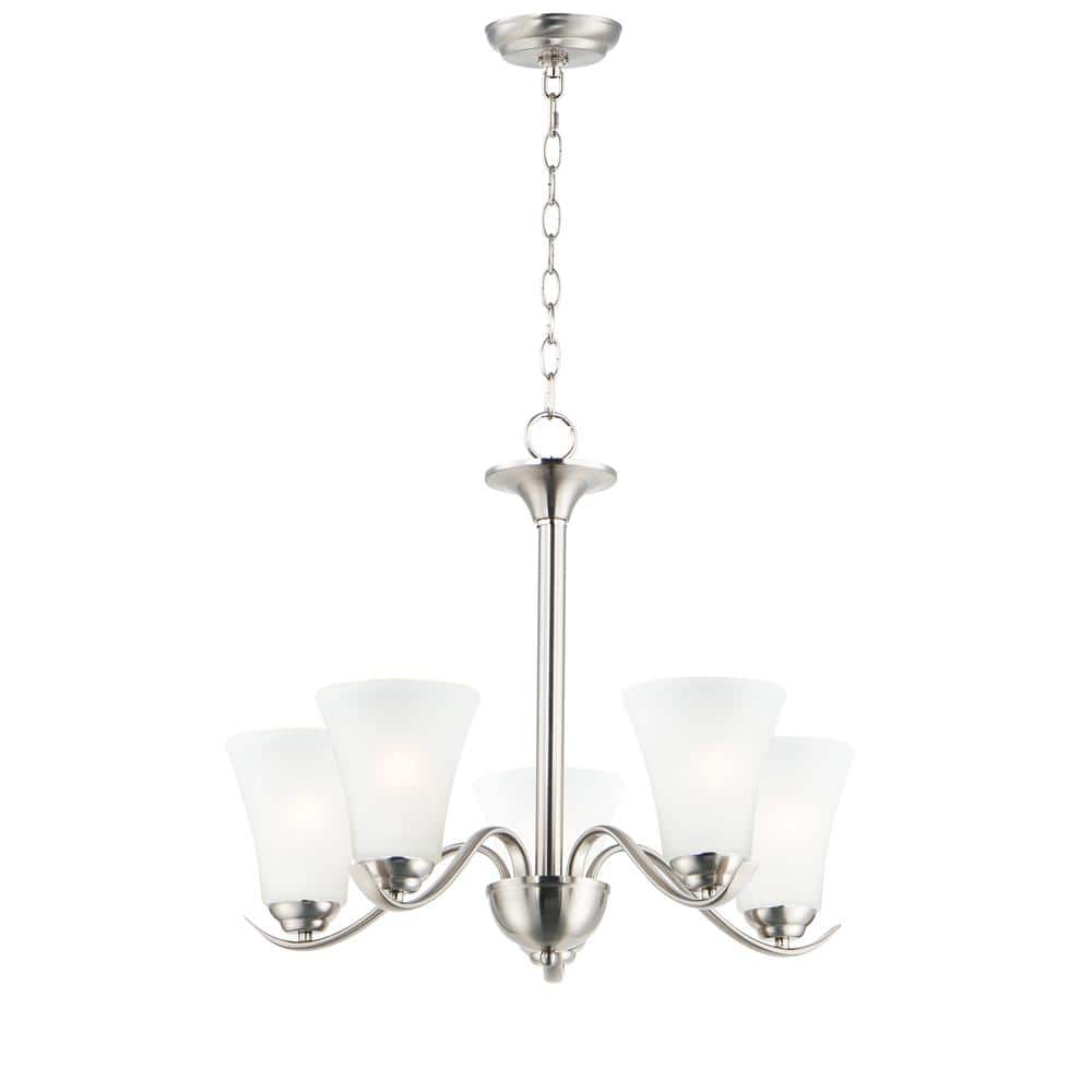 Satin Nickel Frosted Glass 5-Light Chandelier