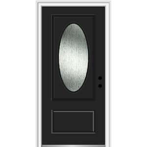 36 in. x 80 in. Left-Hand/Inswing Rain Glass Black Fiberglass Prehung Front Door on 4-9/16 in. Frame