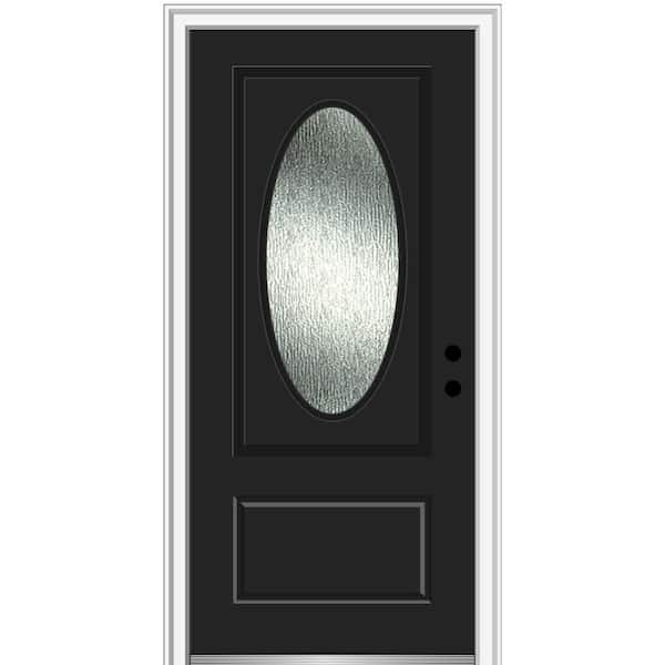 MMI DOOR 36 in. x 80 in. Left-Hand/Inswing Rain Glass Black Fiberglass Prehung Front Door on 4-9/16 in. Frame