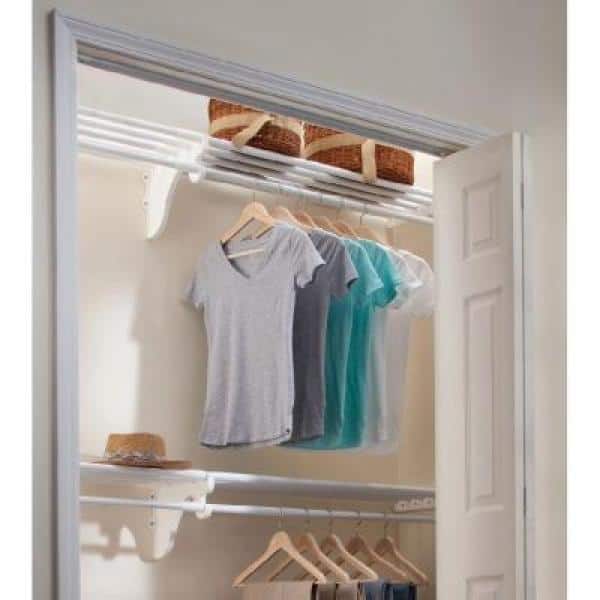 12 ft. Steel Closet Organizer Kit with 2-Expandable Shelf and Rod Units in  White with End Bracket