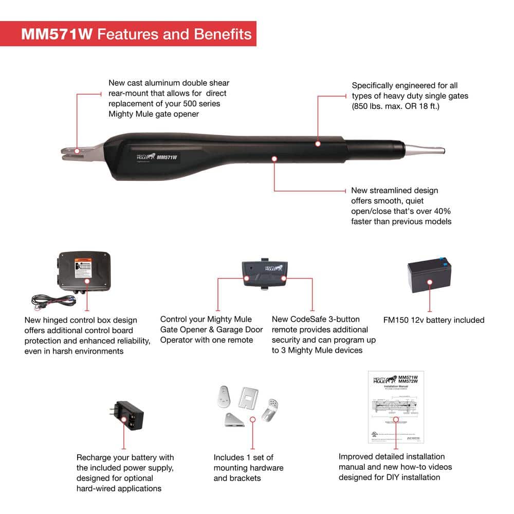 Mighty Mule Heavy Duty Black Smart Gate Opener Kit