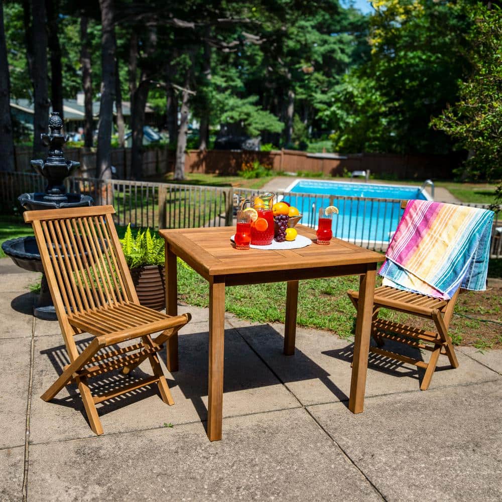 Sunnydaze Light Brown Teak Square Outdoor Dining Table