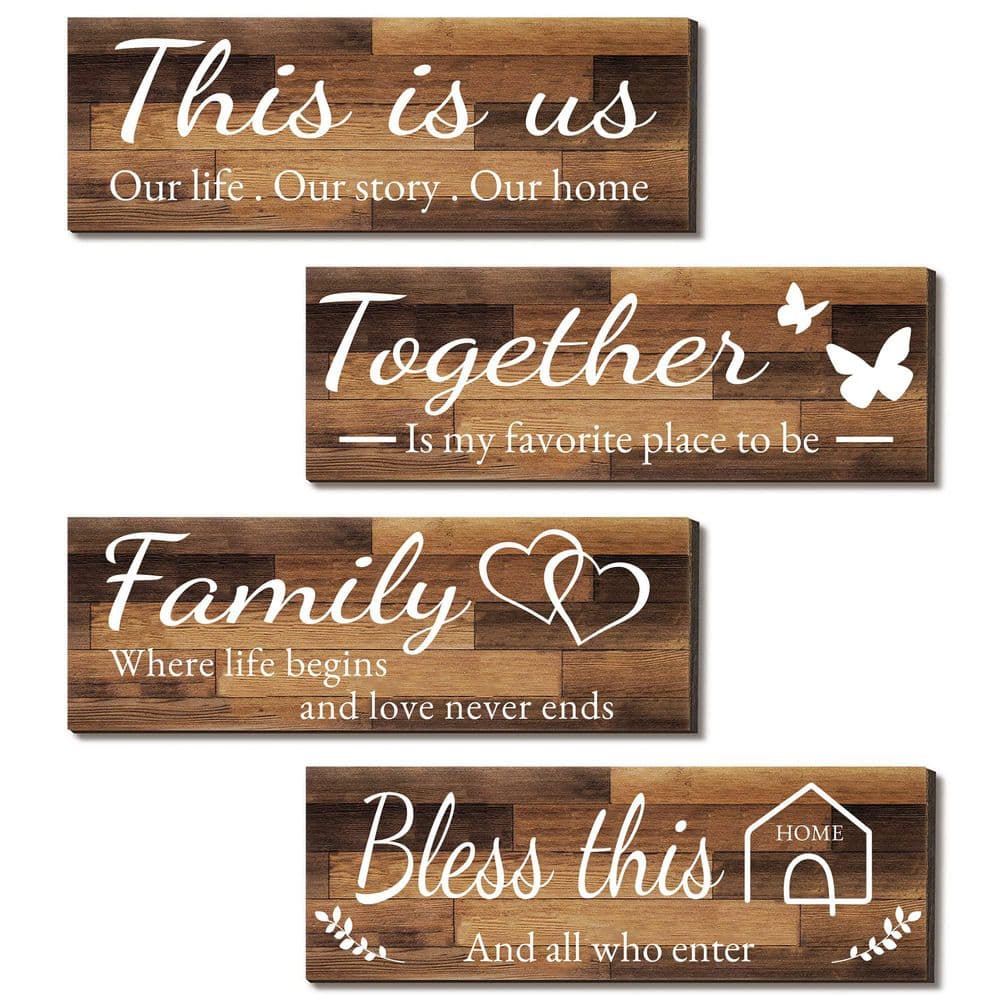 4.7 in. x 13.8 in. Brown This IS US Farmhouse Wooden Wall Art