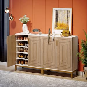 Lauren Brown 38 in. H Shoe Storage Cabinet with Doors, 20 Pairs Entryway Shoe Cabinet, 5-Tier Shoe Racks Organizer