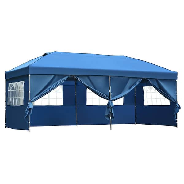 Sudzendf 10 ft. x 20 ft. 3 Height Adjustable Blue Pop Up Canopy Tent, Heavy Duty Party Tent with Sidewalls and Wheeled Bag