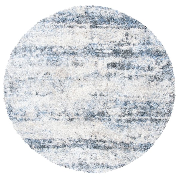 Berber Shag 3 ft. x 3 ft. Ivory/Gray Abstract Distressed Round Area Rug