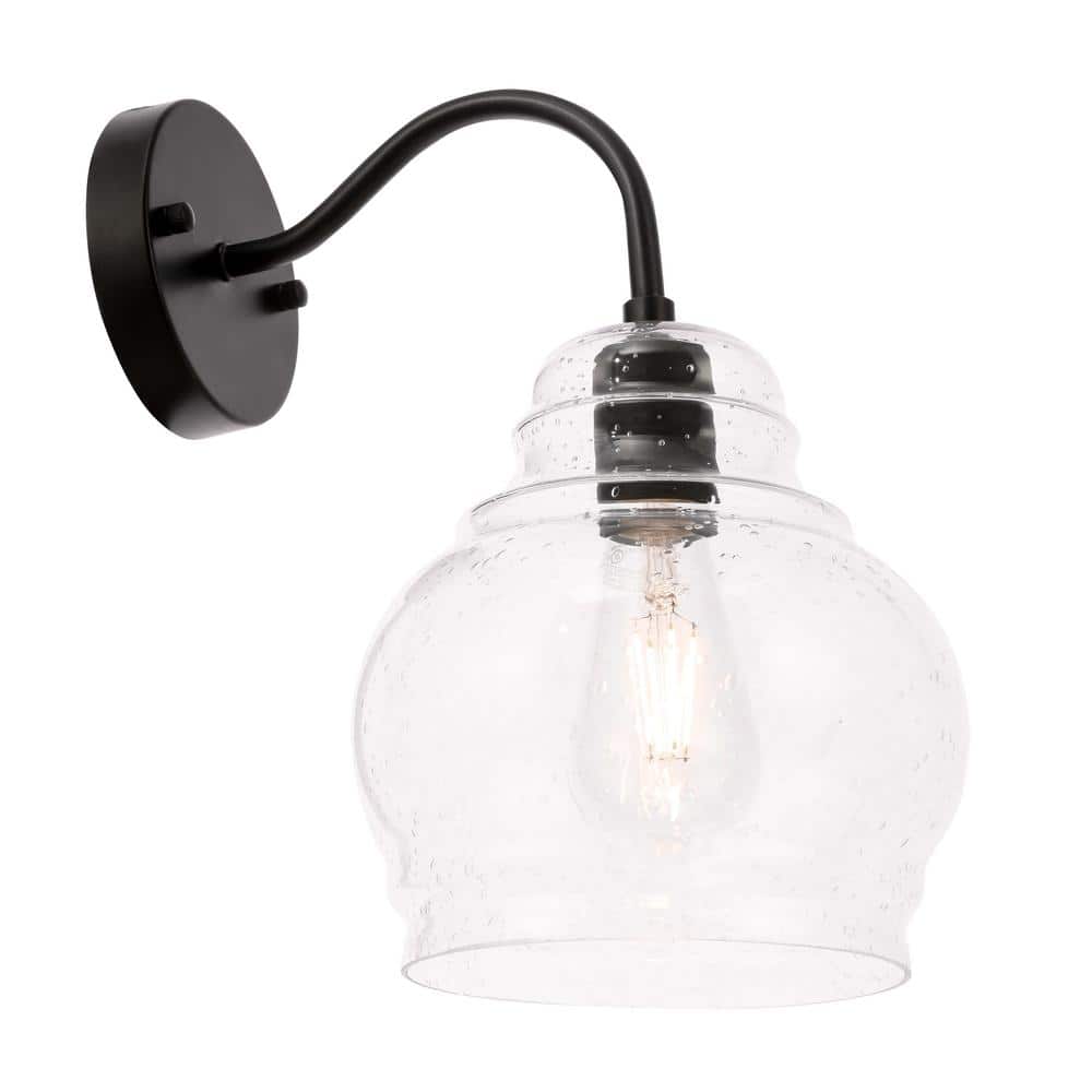 Timeless Home Piper 8 in. W x 13.5 in. H 1-Light Black and Clear Seeded Gla