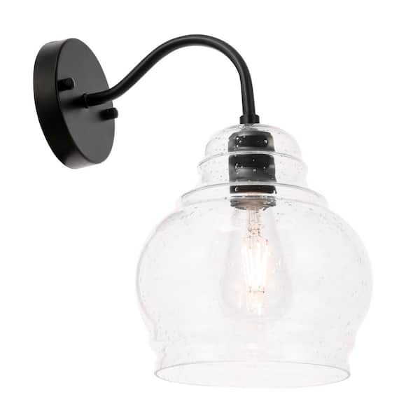 Unbranded Timeless Home Piper 8 in. W x 13.5 in. H 1-Light Black and Clear Seeded Glass Wall Sconce