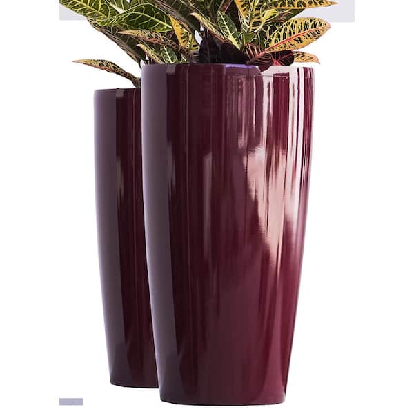 XBRAND 30 in. Tall Red Plastic Nested Self Watering Indoor/Outdoor Tall Round Planter Pot (Set of 2)