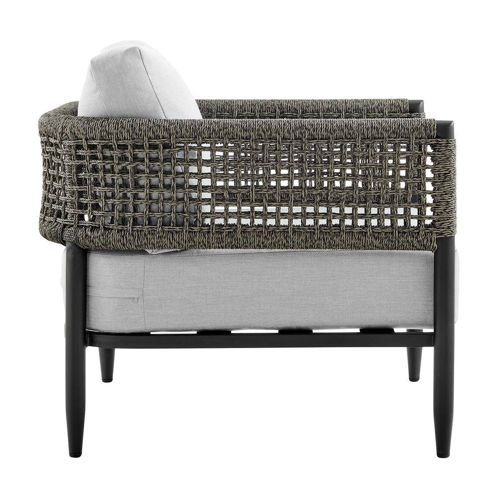 Alegria Black Aluminum and Rope Outdoor Chair with Gray Cushions